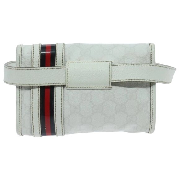 GUCCI GG Supreme Sherry Line Waist bag PVC White Red Navy 152597 Auth mr526 - Picture 3 of 16